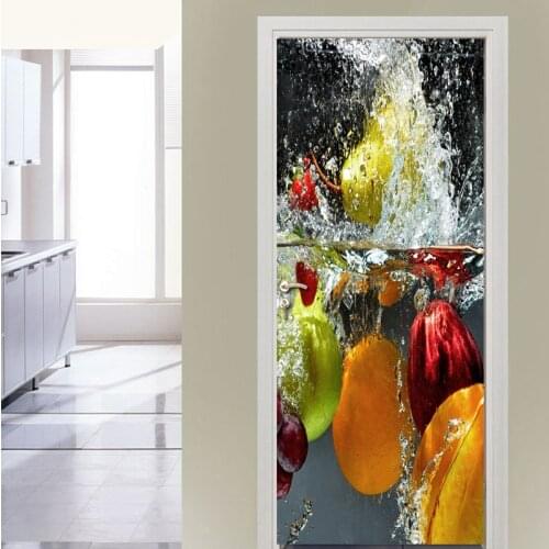 Fruits 3D Door Sticker Kitchen Art Mural Pvc Waterproof Photo Wallpaper Modern Living Room Door Decoration 3D Wall Covering