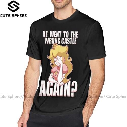 Princess Peach T Shirt He Went To The Wrong Castle AGAIN T-Shirt Cute Graphic Tee Shirt Men Short-Sleeve Plus size Tshirt