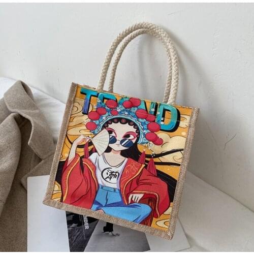 Canvas Lunch Bag Handbag Cute Handbag 2021 New Fashion Womens Mommy Bento Small bag Office Worker Chinese traditional opera