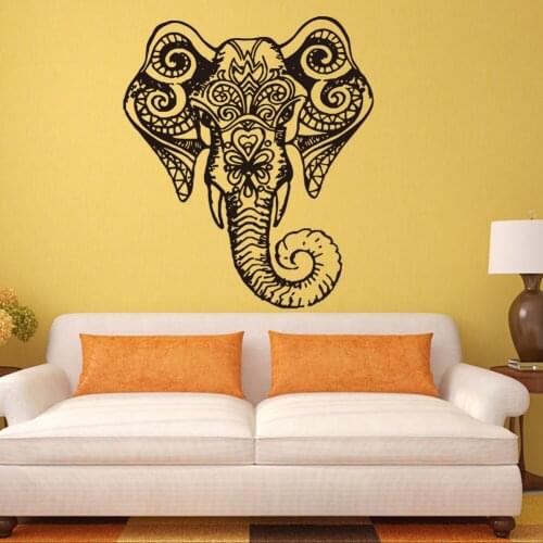 Personality India Carved Elephant Decorative Vinyl Wall Stickers Animal Living Room Sticker Mural Home Decor Wall Decal Poster