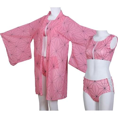 Demon Slayer Kamado Nezuko Swimsuit Anime Kimetsu no Yaiba Cosplay Costume Swimwear Beach Summer Bathing Suit Kimono Women Girls