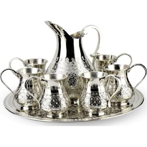 SONAYCOPPER 1 mm Think Heavy Gauge 100% Pure Solid Excavated Copper Moscow Mule Water Serving Set (Pitcher, tray & 6 Mugs)