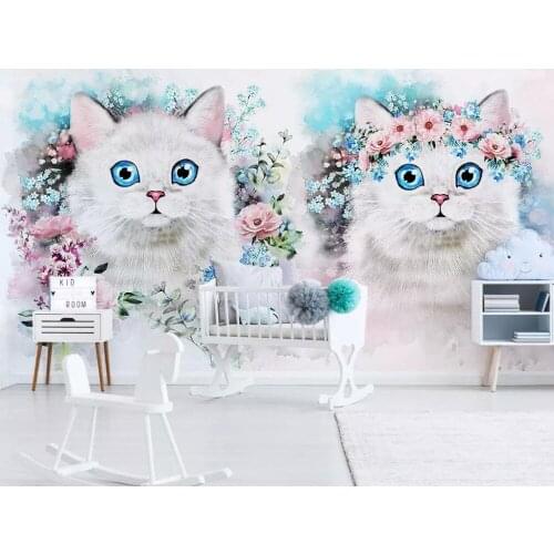 Custom mural wallpaper 3D Nordic contracted flowers kitten children room decoration background wall