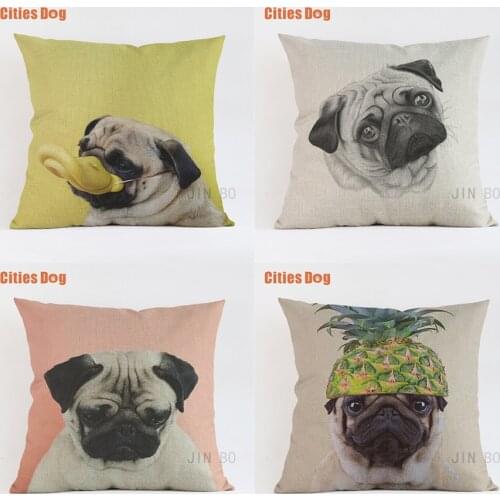 Pillows cushion covers decorative Pillowcase new Year decoration gift Pug dog Linen 35x35 45x45 55x55cm Pugs almofada cojines