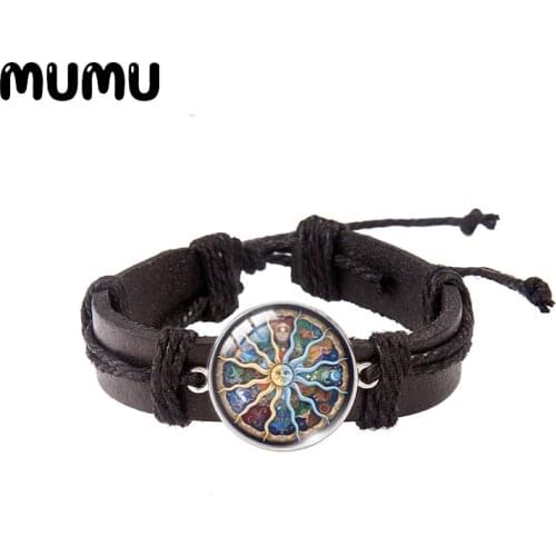 2021 New Sun and Moon Leather Bracelet Fashion Glass Dome Bracelets Handmade Jewelry Gifts Men Women