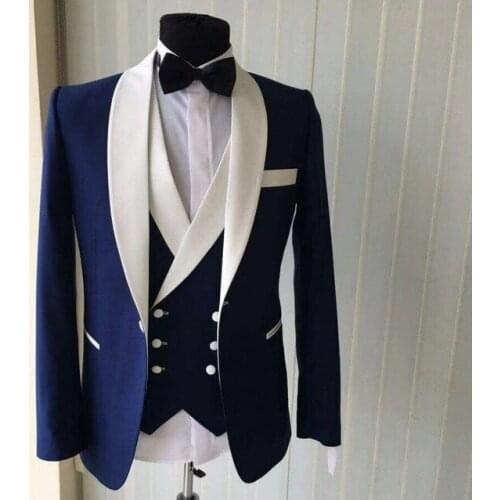 New Arrivals Blue Mens Suits Groom Tuxedos Groomsmen Wedding Party Dinner Best Man Suits Blazer (Jacket+Pants+Vest+Tie) NO:1560