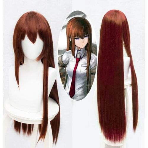 Anime Steins Gate Makise Kurisu Christina Assistant Brown Straight Long Wig Cosplay Wig 80cm Halloween Party prop Free Shipping