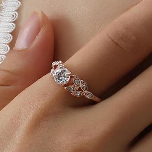 Feather Ring Leaves Zircon Rings For Women Rose Gold Silver Color Anel Jewelry Anillos Jewellery Aneis Bague Bridal Jewelry Gift