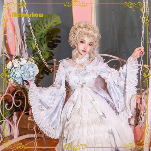 Melonshow Medieval Lolita Dress White Plus Size Victorian Dress Women palazzo Noblewoman Sweet Lolita Dresses Renaissance Style