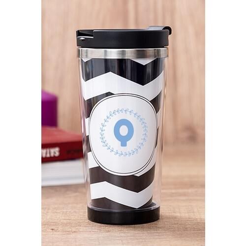 Gift Shop Q Letter Blue Framed Black Thermos Cup