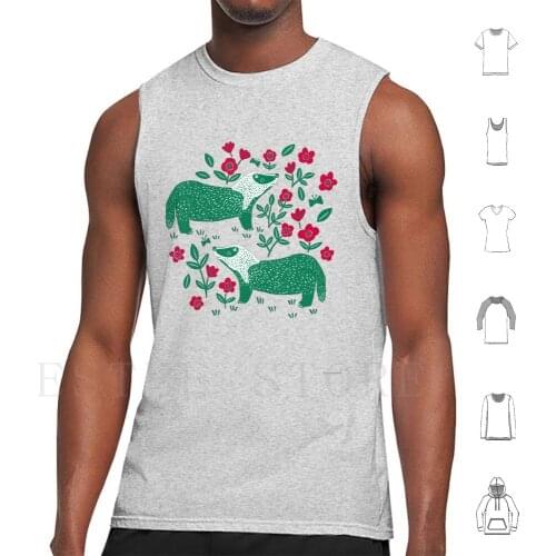 Festive Badgers Tank Tops Vest Badgers Badger Green And Red Festive Critters Christmas Colors Christmas Badgers Cute