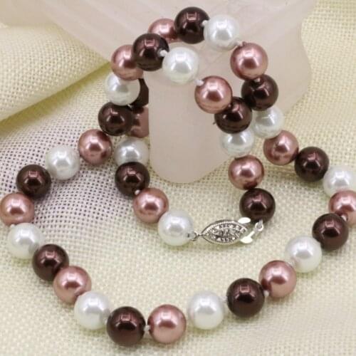Multicolor 10mm shell simulated-pearl round beads necklace chainfor women new fashion diy choker clavicle jewelry 18inch B3214