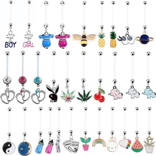 1PC Mix Pregnancy Women Belly Rings Flexible Barbell Maternity Dangle Belly Button Rings Body Piercing Jewelry Accessories