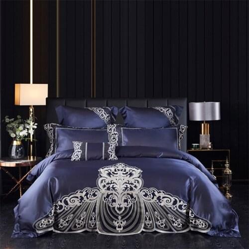 Luxury European style Long Staple Cotton Lace Embroidery Bedding Set Duvit Cover Bed Sheet Pillowcase King Queen 4/6/8 Pcs