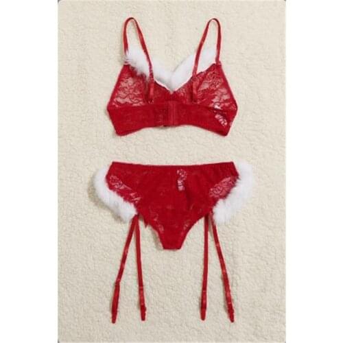 Christmas Velvet Lingerie Sexy Bra Underpants Set Xmas Cosplay Fancy Dress
