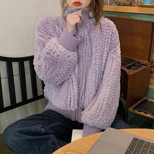 Fur Coat Female 2021 Autumn And Winter New Rex Rabbit Fur Korean Style Loose Fashion Women Stand Collar Fur Coat