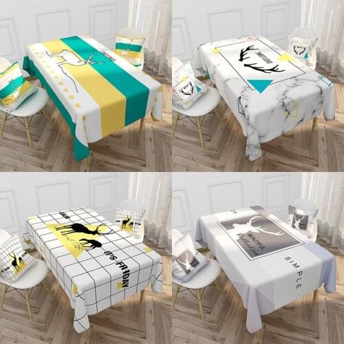 Cartoon Elk Plant Linen Table Cloth Rectangular Christmas Tablecloth Household Tea Tafelkleed Kitchen Table Cover Mantel Mesa