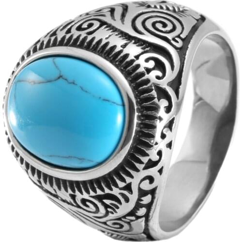 USA Size 7-13 Blue Black Brown White Eyes Ring 316L Stainless Steel Ring Solid Stone Jewelry