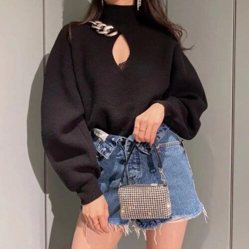 Sweater Sweater Top 2021 Autumn/winter New Chain Decorative Knitted Sweater Bottoming