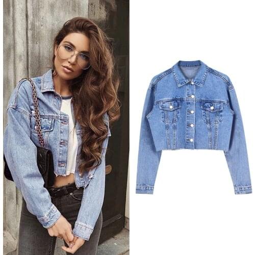 Trendy Women Short Denim Jacket Crop Top Basic Jeans Coat Lady Outerwear Streetwear Autumn Spring Vintage Clothing Boyfriend