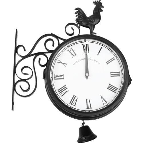 Outdoor Garden Wall Station Clock Double Sided Cockerel Vintage Retro Home Decor