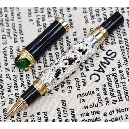 Jinhao Dragon King Vintage Rollerball Pen, Green Jewelry Metal Embossing , Noble Silver Color Business Office School Supplies