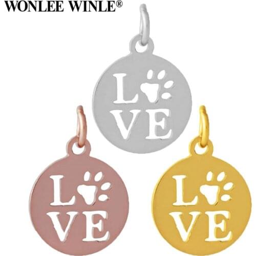 Wonlee Winle Silver Rose Gold 316l Stainless Steel Love Pets Paw Charm Pendants for DIY Bracelet Necklace Jewelry Making