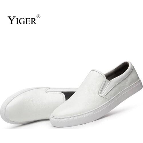 YIGER New 2018 Man Loafers Genuine Leather Casual slip-on Man shoes Fashion Breathable Loafers Black/White Free shipping 0120