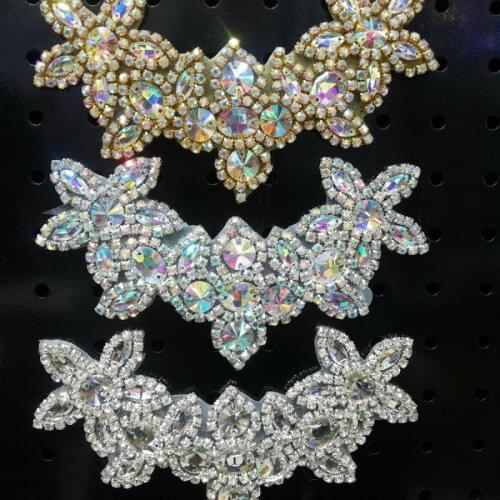 Free shipping 2pc/lot beautiful shiny ab color glass crystal rhinestone neckline applique star-shape for dress garment accessory