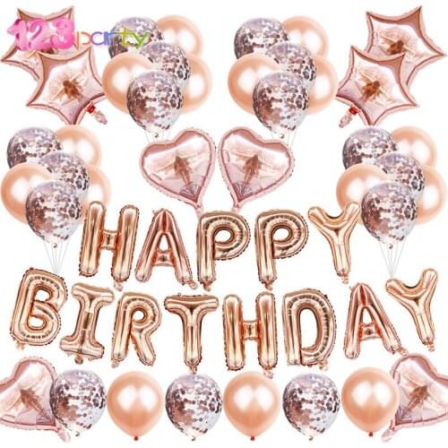 1set Letters HAPPY BIRTHDAY Rose Gold foil latex Confetti Balloons banner set wedding decoration Baby Shower party Supplies