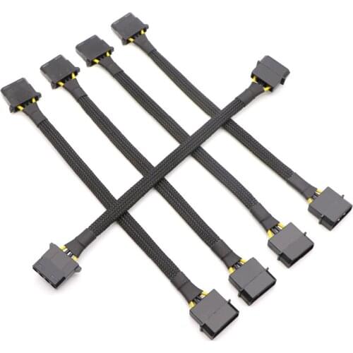 10pcs/Lot Black Full Sleeved IDE Molex 4Pin Male to Female Power Extension Cable