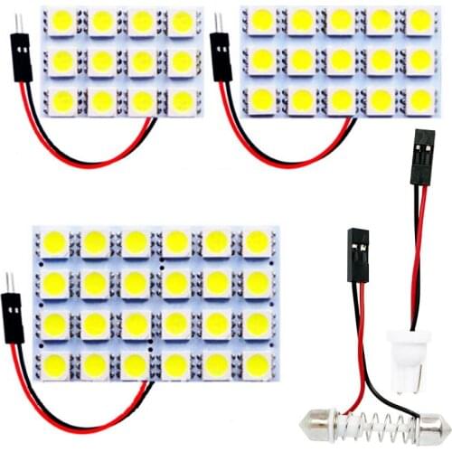 12 15 24 SMD 5050 LED Auto Panel Light Reading Dome Bulb Car Interior Roof Map Lamp With T10 W5W C5W C10W Festoon 2 Adapter Base
