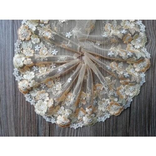 2Yards 13cm Width Yellow Flowers Embroidery Lace Trim Mesh Net Fabric Ribbon For Bra Lingerie Underwear Dolls Dress Handmade