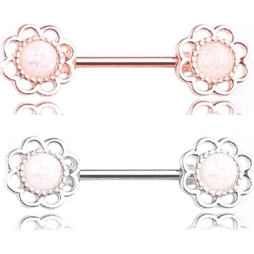 2 pcs/set Cute rose gold color Daisy Nipple Ring Helix Earring Pearl Flower Barbell Nipple Piercing Body Jewelry