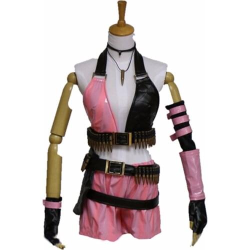 2020 Jinx Cosplay LOL Game Pink PU Full Set Costume With Necklace And Bullets Jinx Costume Game Full Set