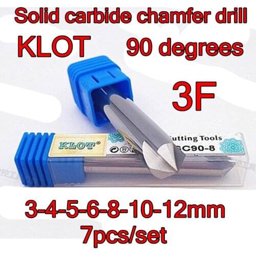 3mm 4mm 5mm 6mm 8mm 10mm 12mm 7pcs/set Japan KLOT 3 flutes 90 degrees Solid carbide chamfer drill Free shipping