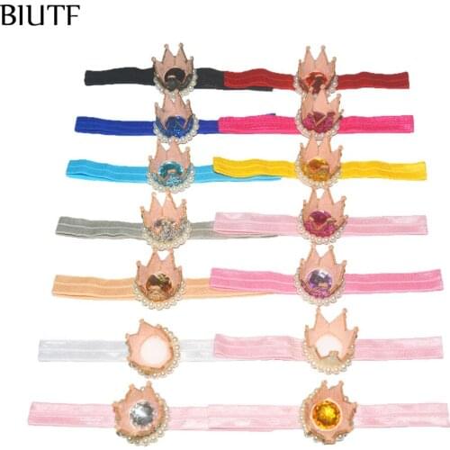 30pcs/lot Elastic Ribbon Headband with 3D Mini Crown Pearl Decorated Princess Tiara Headband Party Headwear 14 Colors FD258