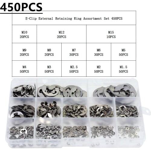 450PCS M1.5-M15 304 Stainless Steel Internal External Retaining Circlips Washers Snap Retaining Ring Circlip Assortment Kit