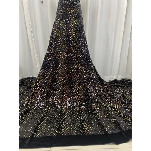 5Yards Black African Net Lace Fabric With Sequins 2021 High Quality French Tulle Lace Nigeria velvet Material For Wedding Dress