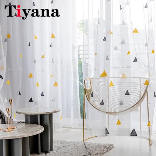 White Sheer Tulle for Living Room Mesh Fabric Curtains Window Drapery Geometric Curtain Bedroom Study Kids Room Decor ZH038T