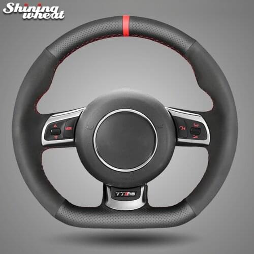 Shining wheat Black Genuine Leather Suede Car Steering Wheel Cover for Audi TT A3 S3 (8P) Sportback TTS (8J) 2006-2014