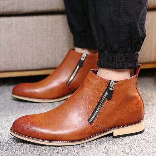 Split Leather Boots Men Shoes Footwear High Quality Zipper Party Business Oxfords Formal Dress Autumn Ankle Adult Men Boots hj