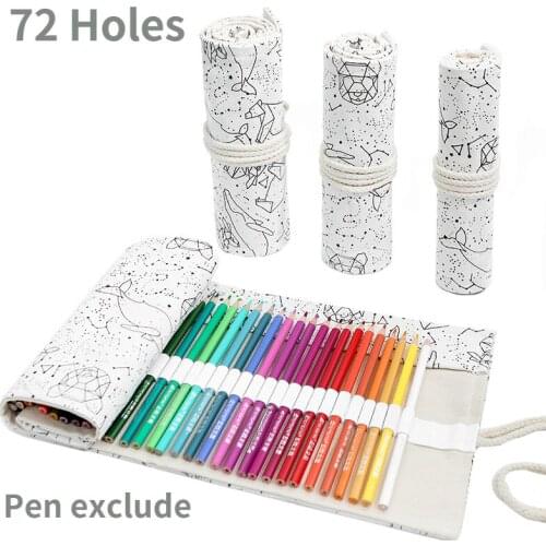 72 Holes Art Pencil Case Pen Pouch Canvas Pen Wrap Roll Makeup Cosmetic Brush Storage School Office Stationery