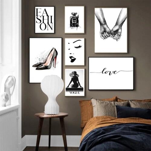 Black And White Poster Fashion Wall Paintings Posters Perfume Bottles High Heels LOVE Printing Living Room Decorative Art Poster