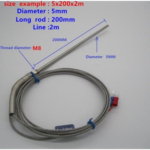 High-quality Stainless Steel Probe Temperature Controller Sensor K Type Thermocouple Tube with 2m Wire Cable 0-400 C K type