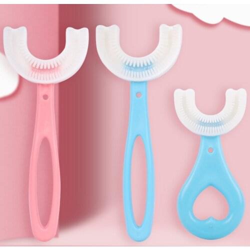 Baby Toothbrush U-Shape Silicone Infant Toothbrush with Handle Cartoon Manual Mouth Cleaning Brush for Toddlers Ages 2-12Y