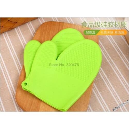 By dhl 100pcs food grade Heat Resistant thick Silicone Kitchen barbecue oven glove Cooking BBQ Grill Glove Oven Baking glove
