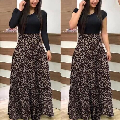 Sexy Leopard A-line Long Dress Fashion Printed Clothes Autumn Winter New Elegant Vintage O Neck Dresses Patchwork Streetwear