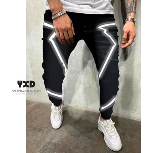 Mens Jeans New 2021 Autumn Flash Reflective Fashion Loose Hip Hop Pencil Pants For Man Casual Solid Harem Streetwear Trousers