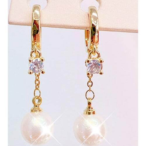 French 14K Real Gold Plating Inlaid Earrings Super Big Flash Pearl Earrings Temperament Retro Earrings For Glamour Accessories